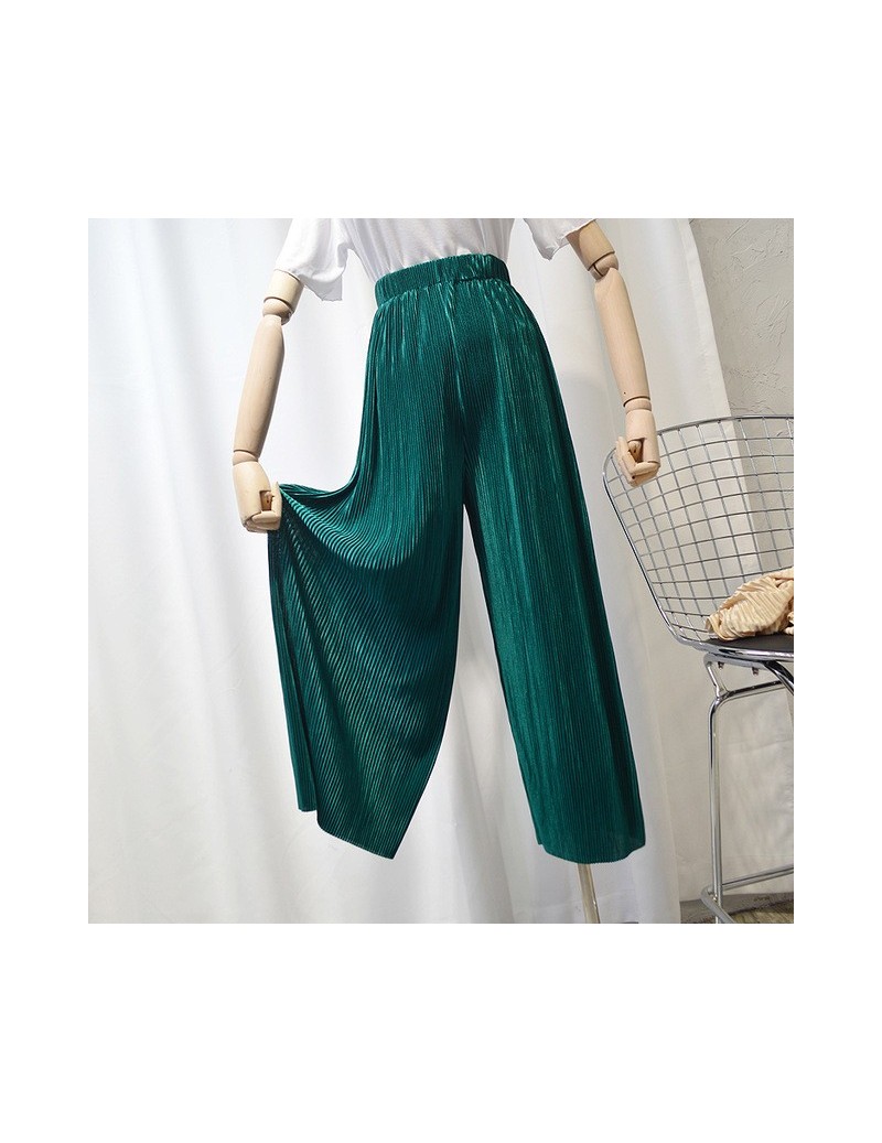 2019 new summer light ice silk chiffon tall waist pleated pants wide legged pants women loose hanging straight leisure trous...