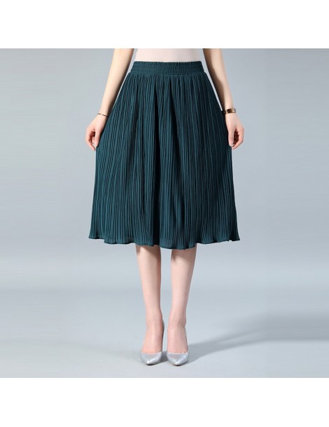 Skirts Women Chiffon Skirt Summer Thin Solid Pleated Skirts Womens Saias Midi Faldas Vintage Women Midi Skirt - Navy - 493960...