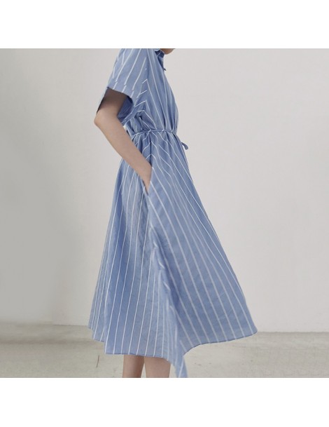 Dresses 2019 New Spring Summer Lapel Short Sleeve Blue Striped Irreguar Loose Big Size Irregular Shirt Dress Women Fashion JU...