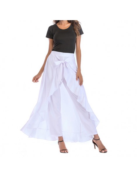 Skirts Womens summer Grey Side Zipper Tie casual Wild skirts Front Overlay Pants Ruffle Skirt Bow Long Skirt 9321 - White - 4...
