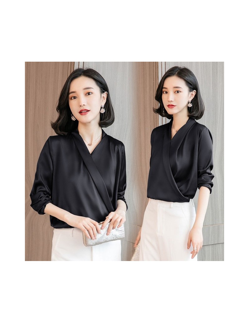 Blouses & Shirts 2019 Spring Fashion Female Casual Elegant Solid Chiffon Blouse Women Silk Satin Shirts Office Lady Career Bl...