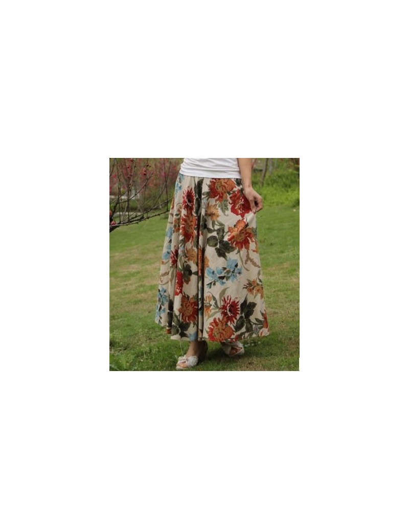 Skirts new autumn spring summer bohemian elastic high waist skirt fresh fashion cotton linen skirt expansion bust long skirts...