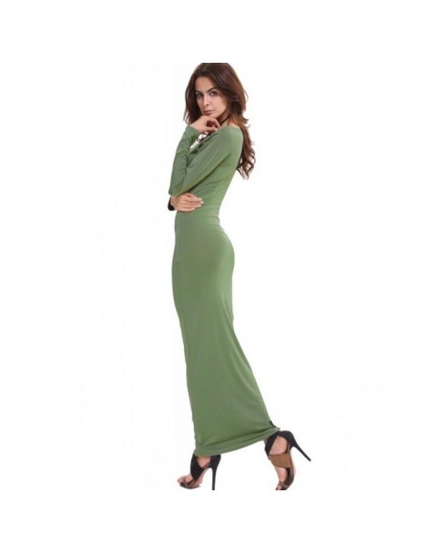 Dresses Women Stretch Bodycon Slim Long Dress Long Sleeve Casual Maxi Dress Clubwear - Gray - 453726332838-3 $9.75