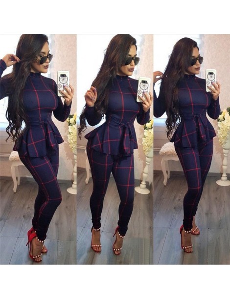 Jumpsuits Plaid Print Bodycon Jumpsuit Women Turtleneck Long Sleeve Peplum One Piece Overalls Skinny Party Casual Romper Cats...