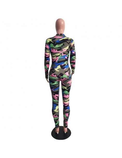 Jumpsuits Elegant Sexy Deep V-neck Camouflage Printed Women Jumpsuit Long Sleeve Slim One Piece Trousers Womens Tracksuit Bod...