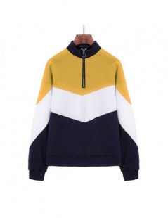 Hoodies & Sweatshirts Fashion Women Autumn Long Sleeve Lapel Collar Sweatshirt Casual Zip Colorblock Tops GM - Yellow - 4H417...