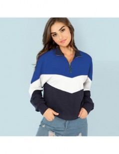 Hoodies & Sweatshirts Fashion Women Autumn Long Sleeve Lapel Collar Sweatshirt Casual Zip Colorblock Tops GM - Yellow - 4H417...