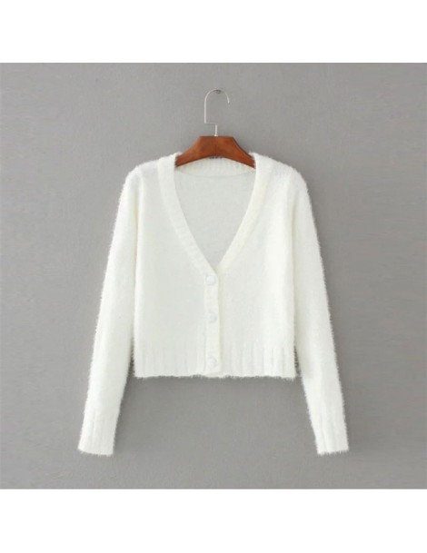 Elegant knitting white cardigan female Casual v neck cardigan knitted jumper 2018 warm winter sweater women cardigan new - W...