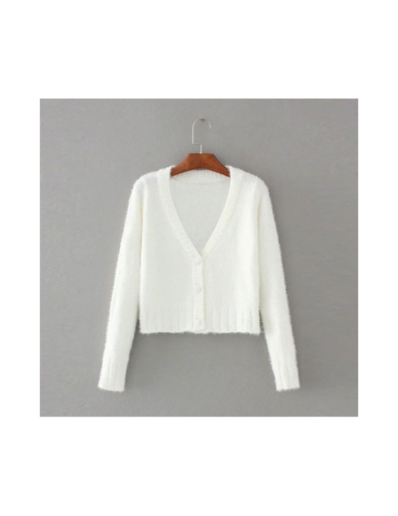 Elegant knitting white cardigan female Casual v neck cardigan knitted jumper 2018 warm winter sweater women cardigan new - W...