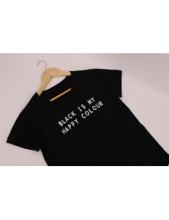 T-Shirts Black Is My Happy Color Letter Women Unisex Black O Neck T Shirts Printing Fashion Tee Black Tops - WTQH771-black - ...