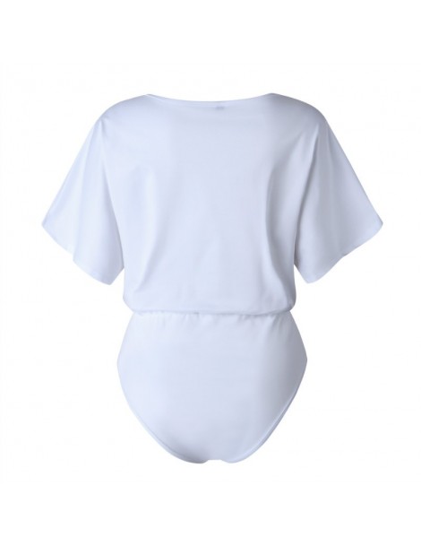 Bodysuits 2019 Summer Women Rompers Short Sleeve O-neck Casual Black White Bodysuit Femme Mujer Office Work Body Jumpsuit Ove...