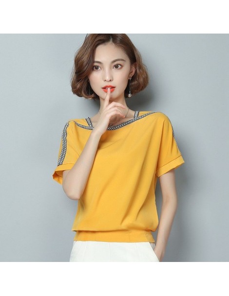 Blouses & Shirts summer new 2019 chiffon women blouse shirt causal plus size short sleeve women tops solid white red yellow c...