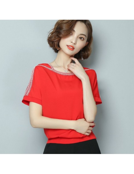 Blouses & Shirts summer new 2019 chiffon women blouse shirt causal plus size short sleeve women tops solid white red yellow c...