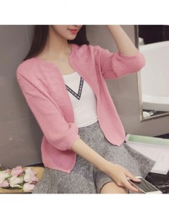 Cardigans Autumn spring summer womens sweet solid color 3/4 sleeve short all-match loose sweater cardigan shawl coat female Q...