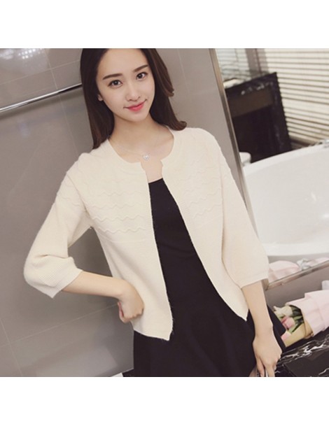 Cardigans Autumn spring summer womens sweet solid color 3/4 sleeve short all-match loose sweater cardigan shawl coat female Q...