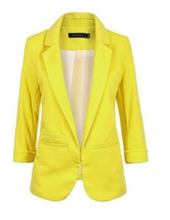 Blazers Spring Fashion Women 9 Colors Slim Fit Blazer Jackets Notched Three Quarter Sleeve Blazer Women Coat - YELLOW - 4J380...
