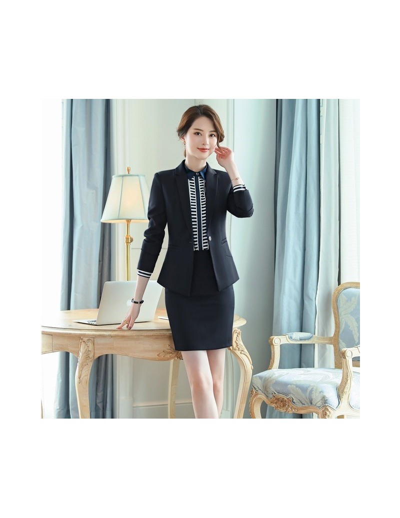 Skirt Suits Formal Ladies Work Wear Blazer Women Business Suits with Skirt and Jacket Sets Office Uniform Styles Navy Blue - ...