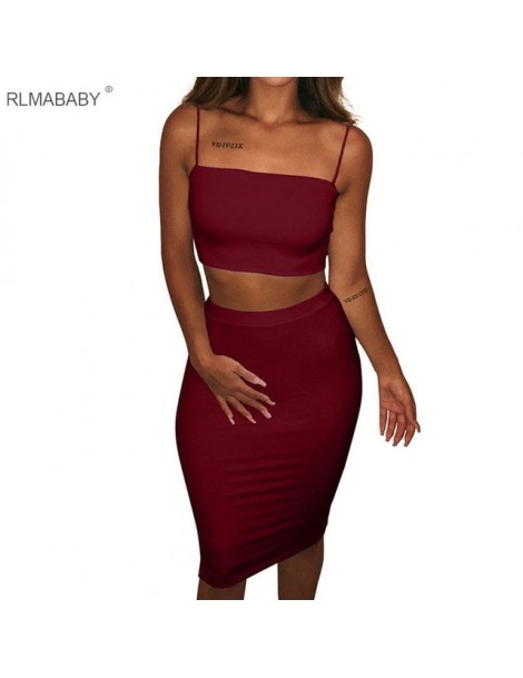 Two Piece Set Women Crop Top And Skirts Sleeveless Backless Spaghetti Strap 2 Piece Set High Waist Bodycon Female Set - Red ...