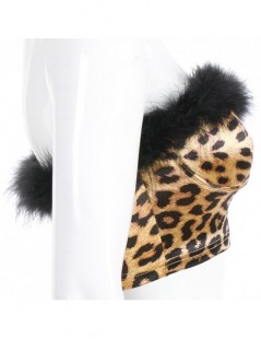 Tank Tops Spring Summer Fashion Women Sexy Fluffy Feather Leopard Print Strapless Tube Top Chest Wrapped Chest Slim Fitness V...