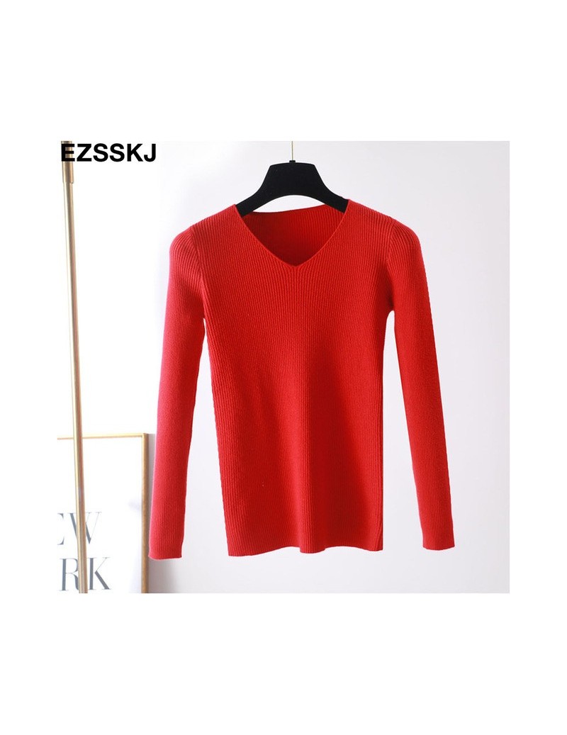 Pullovers high quality Spring Autumn V Neck Knitted Pullovers Women Slim basic Sweater Elastic Solid Color Jumpers female wom...