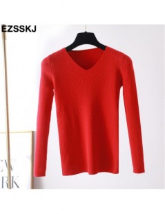 high quality Spring Autumn V Neck Knitted Pullovers Women Slim basic Sweater Elastic Solid Color Jumpers female women sweate...