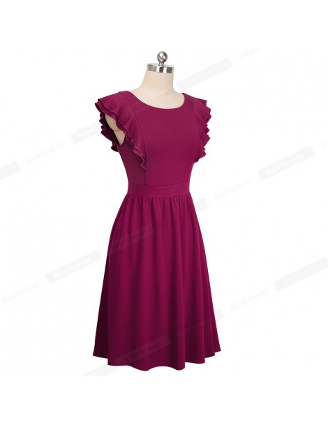 Dresses Retro Vintage Solid color Ruffles Sleeveless vestidos Business Party Female Women Swing Flare Dress A143 - Black - 4D...