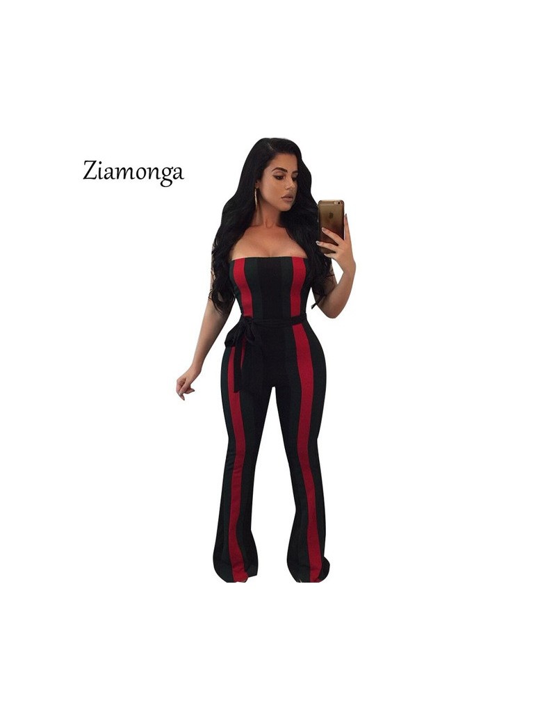 Jumpsuits Striped Jumpsuits With Sashes New 2018 Fashion Sleeveless Overalls Strapless Off Shoulder Sexy Rompers Womens Jumps...