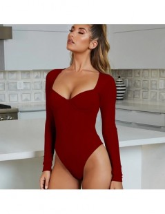 Bodysuits 2019 Spring Sexy Low Bust V Neck Bodysuits Rompers Knitting Ribbed Bustier Bodycon Long Sleeve Solid Elasticity Lad...