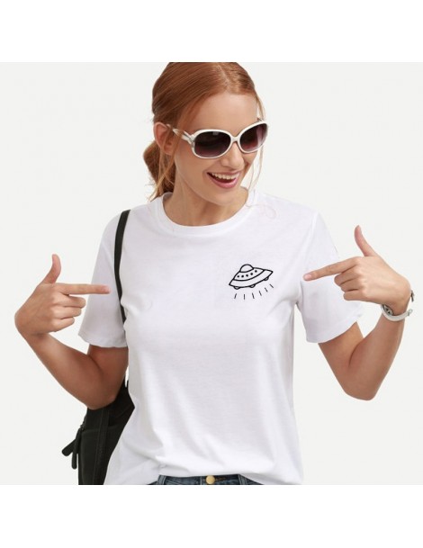 T-Shirts UFO Alien Pocket T-shirt Women 2018 Summer Tumblr T Shirt Women Black White Loose Tee Shirt Femme Tops - 26 - 4K4138...