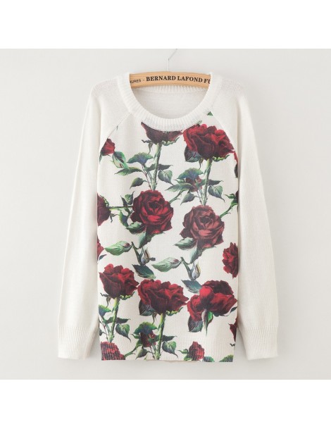 Pullovers Sweater fashion 2018 women's rose printing fashion warm new Sweater Long Sleeve Stretch Pure Sweater Top Fall Winte...