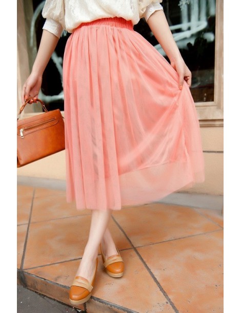 Skirts Chiffon one Size Candy Color Pleated Skirt 2017 New Fashion Skirts Solid Mesh Skater Summer Women Sexy Long Skirts - C...
