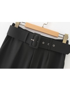 Pants & Capris women elegant black pants sashes pockets zipper fly solid ladies streetwear casual chic trousers pantalones KA...