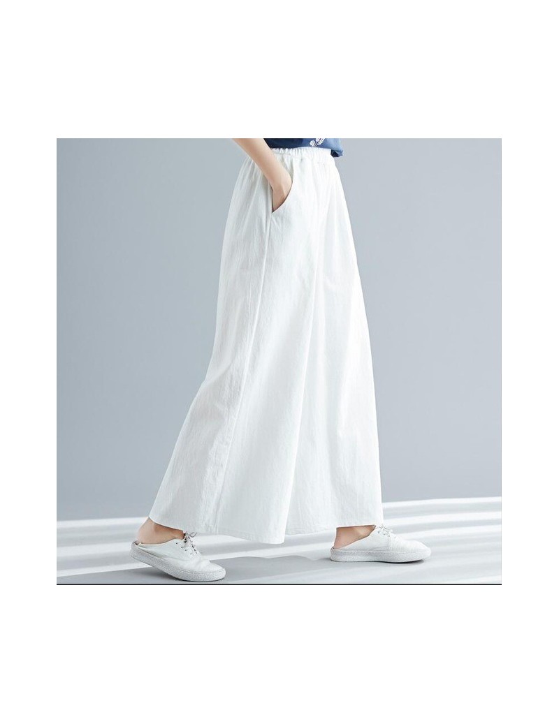 New Women cotton linen pantsplus size 5XL 6XL 7XL LOOSE casual wide leg pantslarge size trousers black white red khaki - Whi...