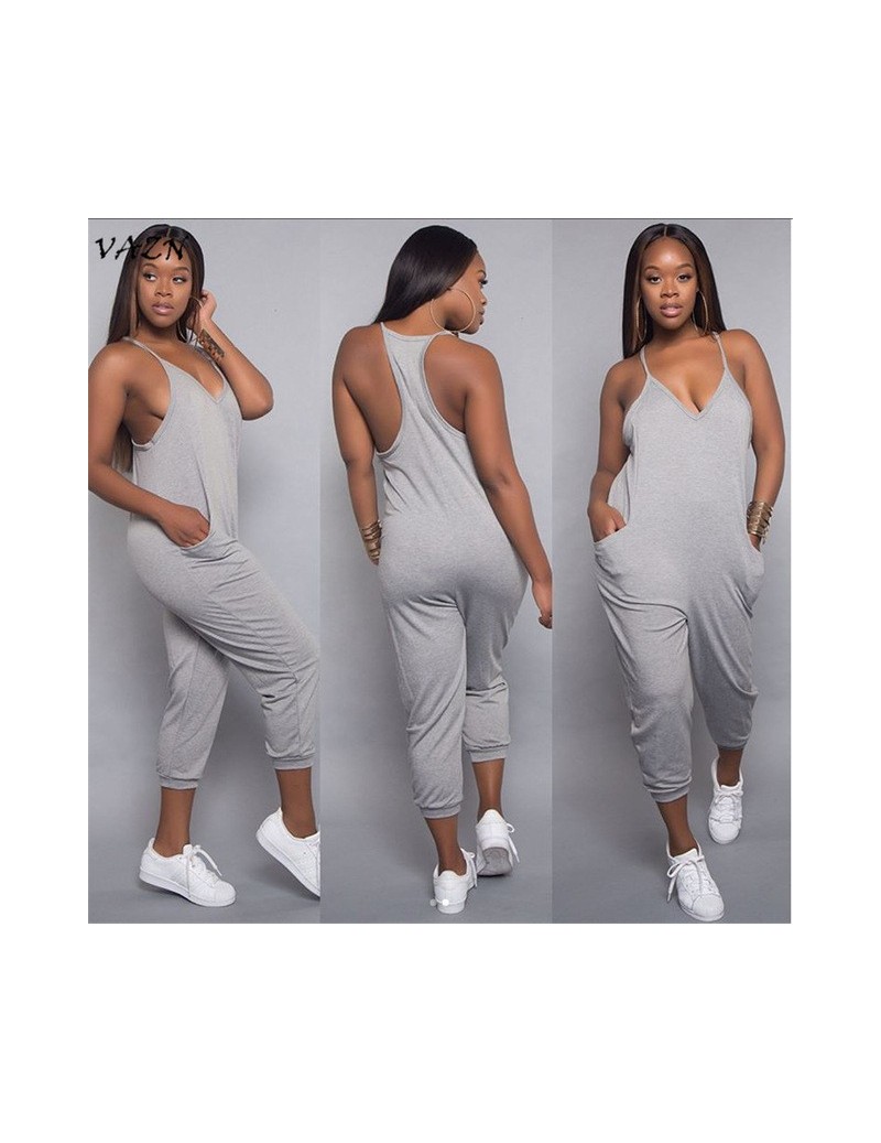 2018 Hot Sale Exotic Design Sexy Style Women Jumpsuit Spaghetti Strap Sleeveless Pocket Straight Romper Y099 - Gray - 4S3998...
