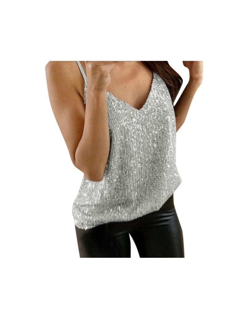 Tank Tops Womens Glitter Strappy Tank Tops Ladies Sexy Sparkle Cami Swing Vest Clubwear High quality cold shoulder tops ladie...