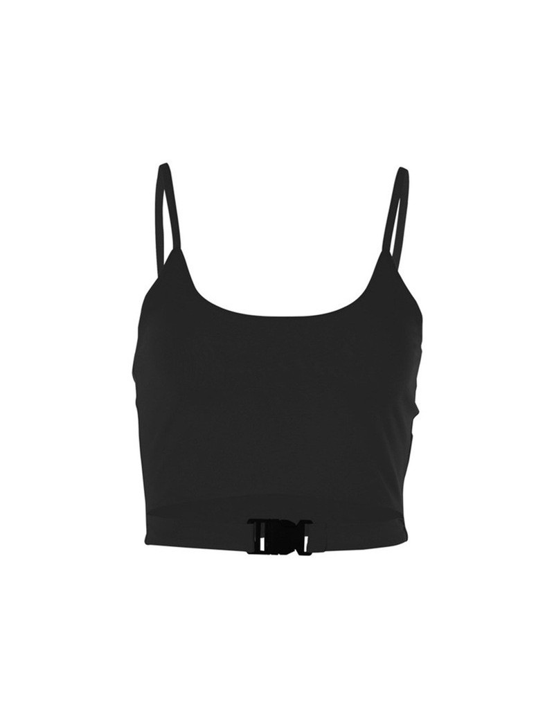 Fashion Bag Buckle Solid Color Women Summer Casual Top Sleeveless Camisole Vest - Black - 4L4155759661-1