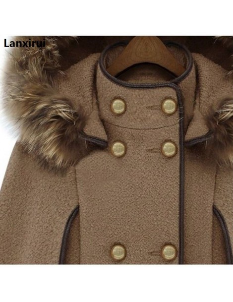 Wool & Blends Europe And America Fashion Hooded Detachable Fur Collar Shawl Coat Winter New Women 'S Cloak Camel Wool Jackets...
