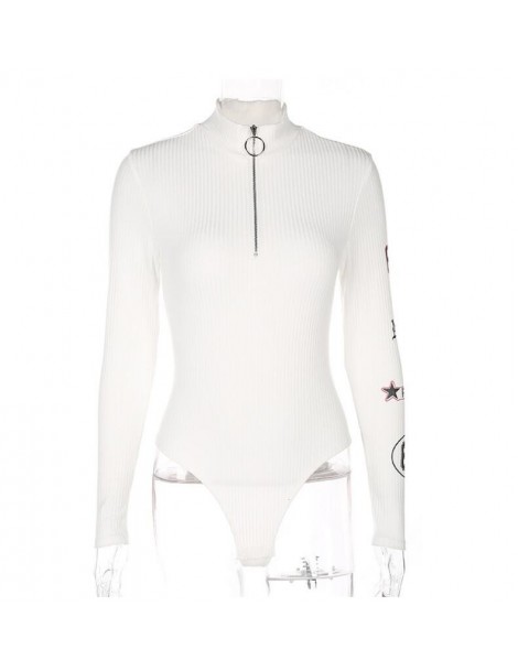 Bodysuits Turtleneck Bodysuit Print Body Suit Playsuit Combinaison Femme Women Long Sleeve Sexy Zipper Slim Romper Jumpsuit -...