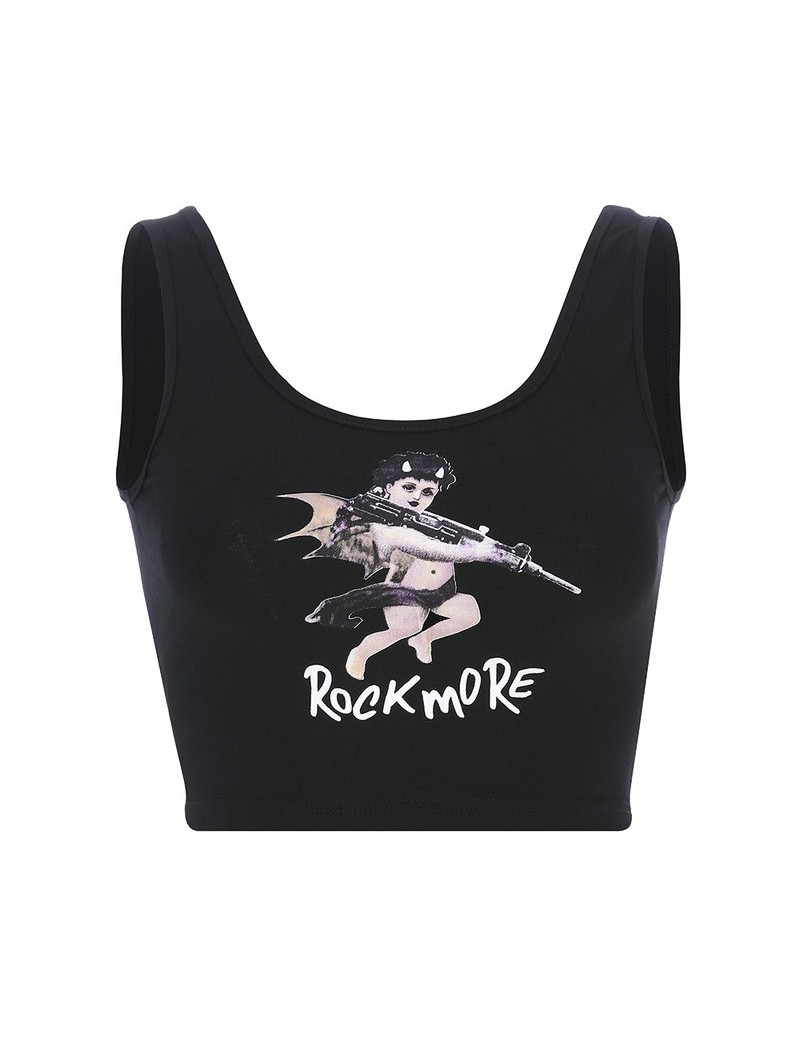 Tank Tops Gothic Slim Sleeveless Women Vest Summer Sexy Angel Rock Short Tops - Black - 424144354964 $23.73