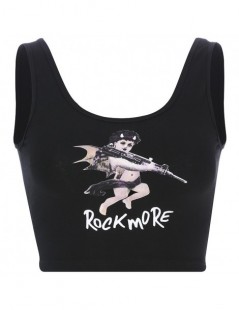 Tank Tops Gothic Slim Sleeveless Women Vest Summer Sexy Angel Rock Short Tops - Black - 424144354964 $13.32
