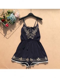 Rompers New Women Playsuits 2018 Summer Vintage Embroidery O-neck Spaghetti Shorts Jumpsuit Ladies Sexy Romper Casual Jumpsui...