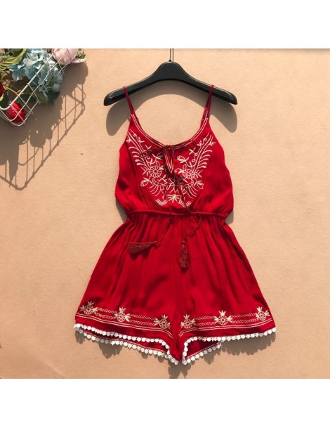 Rompers New Women Playsuits 2018 Summer Vintage Embroidery O-neck Spaghetti Shorts Jumpsuit Ladies Sexy Romper Casual Jumpsui...