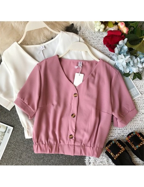Blouses & Shirts 2019 Korean Style Summer Crop Top Women Casual Shirt Sleeve Chiffon Blusas Womens Tops and Blouses Elegante ...
