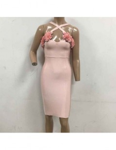 Dresses Wholesale 2019 Newest Women Pink Spaghetti Strap V-neck Flower decoration Flower decoration Night club dress - Pink -...