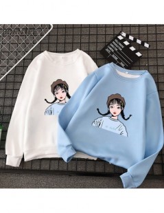 Hoodies & Sweatshirts Hoodies Women Large Size All-match Plus Velvet Cartoon Printed Long Sleeve Womens Sweatshirts O-neck Le...