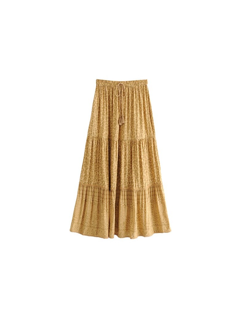 Skirts Boho Print Wild Thing Maxi Skirt Elastic Drawstring Waist Casual Skirts Women Beach Skirt Hippie Chic Female Faldas Ju...