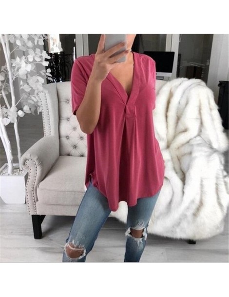 Blouses & Shirts Women's Blouse V-neck Loose Short Sleeve Shirt Cool and Comfortable Solid Color White Red Black Purple Simpl...