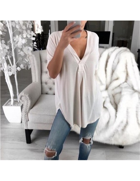 Blouses & Shirts Women's Blouse V-neck Loose Short Sleeve Shirt Cool and Comfortable Solid Color White Red Black Purple Simpl...