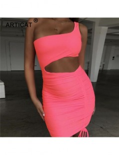 Dresses One Shoulder Hollow Out Sexy Summer Dress Women Fold Drawstring Bandage Bodycon Dress Fashion Ruched Mini Party Dress...