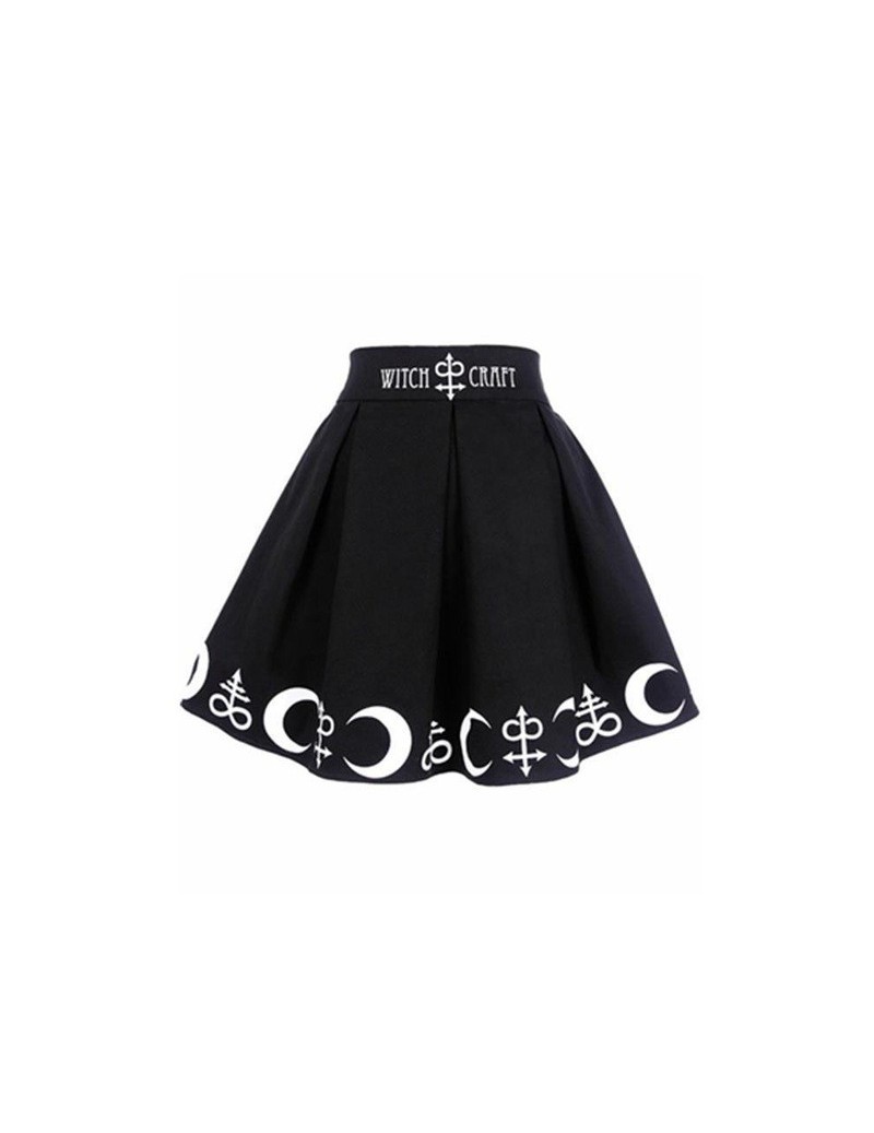 Witch Moon Printed Harajuku Punk Rock Gothic Summer Women Skirts High Waist Mini Skirt Pleated Mini Skirt for Gothic Girls -...